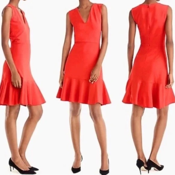 J. Crew Tomato Red Sleeveless V-Neck Flounce Dress - Picture 1 of 9